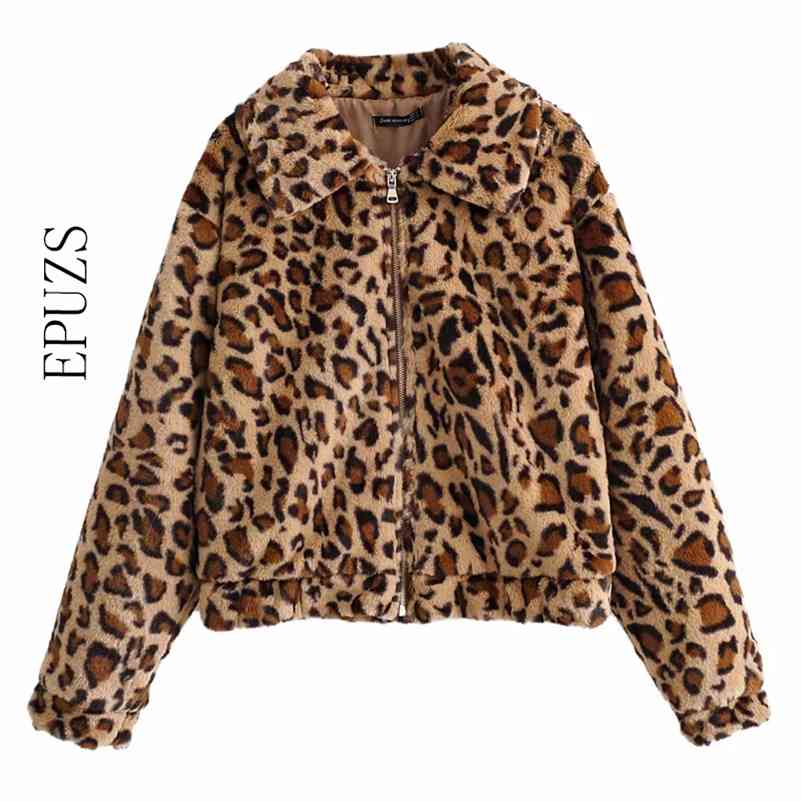 

Vintage leopard coat women furry teddy jacket faux fur warm outwear Korean fashion streetwear Winter 210521, As picture