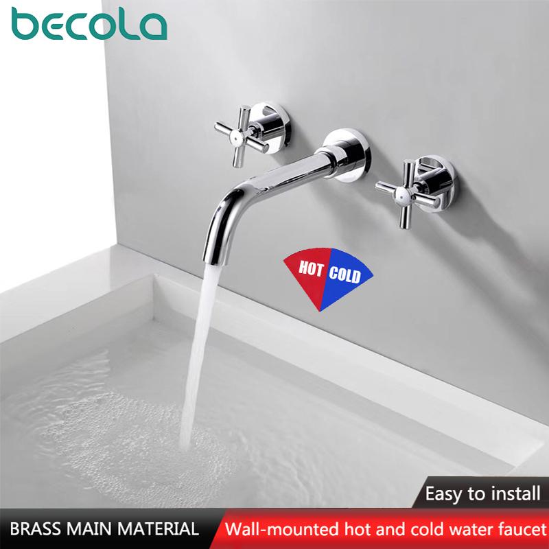 

Bathroom Sink Faucets El Square/Circular Brass Double Handle Wall Mounted Faucet & Cold Basin Black MixerTap