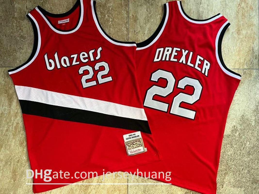 

Men PortlandTrailBlazers Clyde Drexler 22 Mitchell & Ness Teal Road 1983-84 Hardwoods Classics Authentic Jersey 01, Black;red