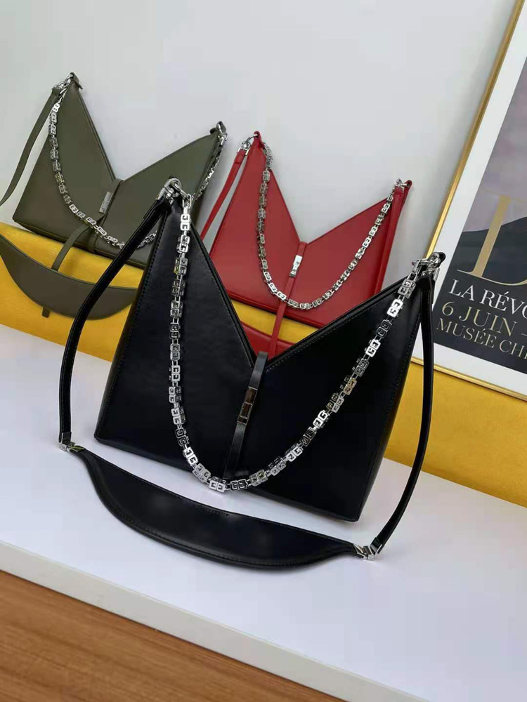 

Fashion V-shaped Cut Out Cosmetic Bags One Shoulder Diagonal Chain Armpit Handbag Black Shaped Design Female Bag 6 Colors