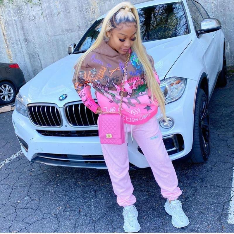

Women' Two Piece Pants Pink Graffiti Pattern Outfits Woman Suit Long Sleeve Hoodies And Sweat Suits Lounge Wear Matching Sets Tracksuit