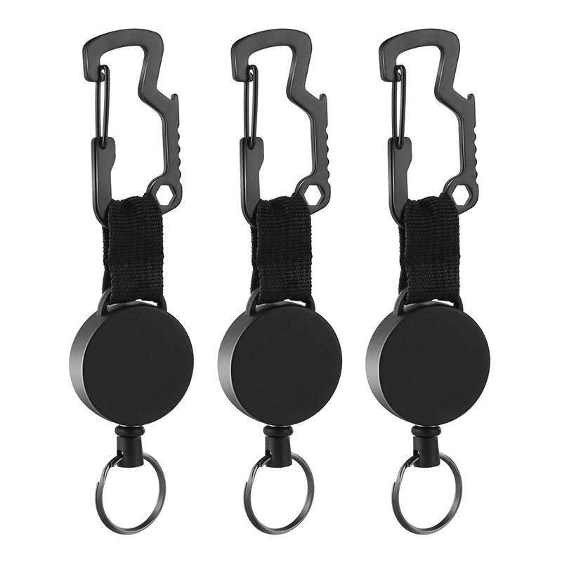 

Keychains 3 Pack Retractable Keychain - Heavy Duty Badge Holder Reel With Multitool Carabiner Clip,Key Ring Steel Wire Cord Up To 25