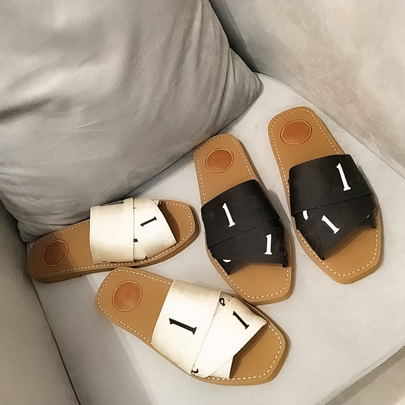 

2021 Women Woody Mules Slippers Designer Canvas Embroidered Cross Woven Sandals Summer Outdoor Peep Toe Casual Slipper Letter Stylist Shoes With Box NO290, Color 6