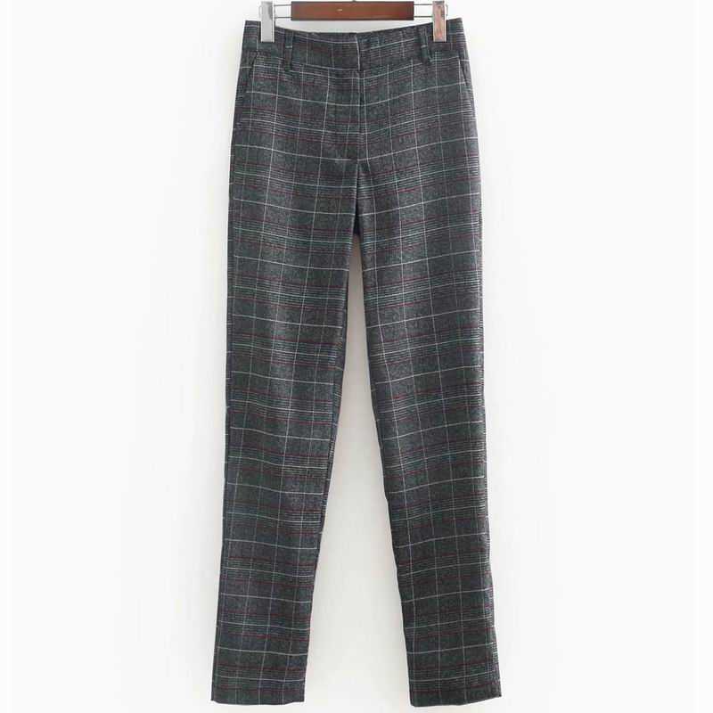 

Women Pants Plaid Pattern Spring Office Lady Full Length Zipper Fly Women Casual Bottoms 210602