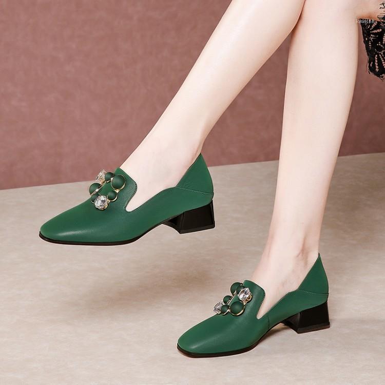 

2021 Women Pumps Autumn Spring Soft Cow Leather Square Toe Green Color High Heels Lady Shoes Size 42 Party Dress1, Black