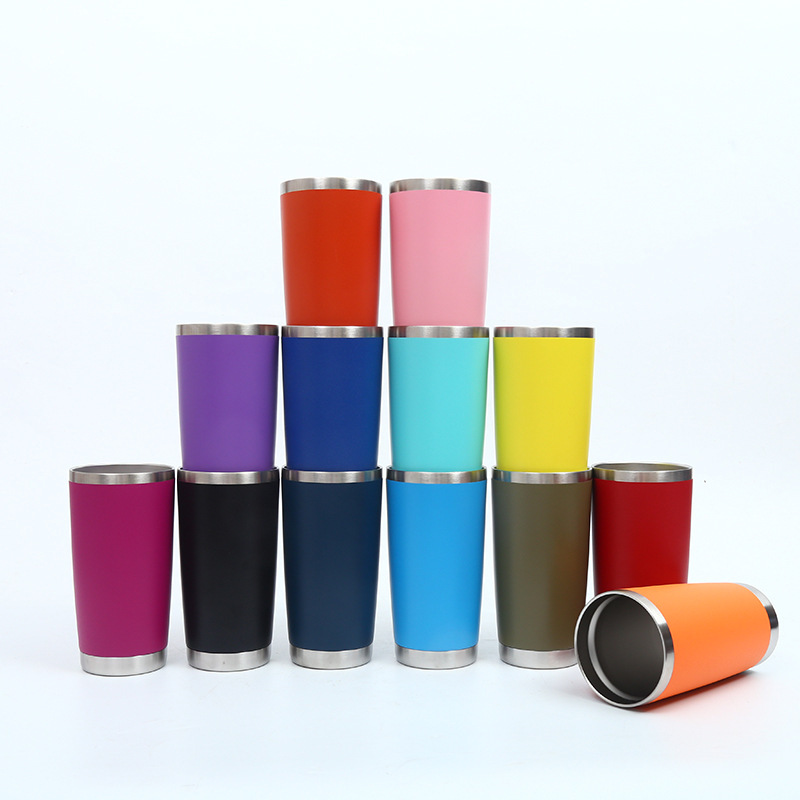 

20oz Wine Tumbler Powder Coated Coffee Mugs Beer Glass Water Bottle 2 Layer Vacuum Insulated Beer Mug Wedding Party Champagne Mugs with Lid, As pic
