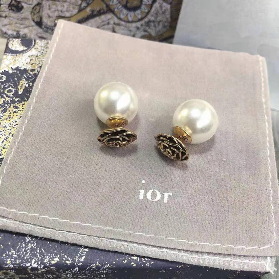 

Dijia D Black Rose Pearl Fashion simple S925 silver needle Earrings