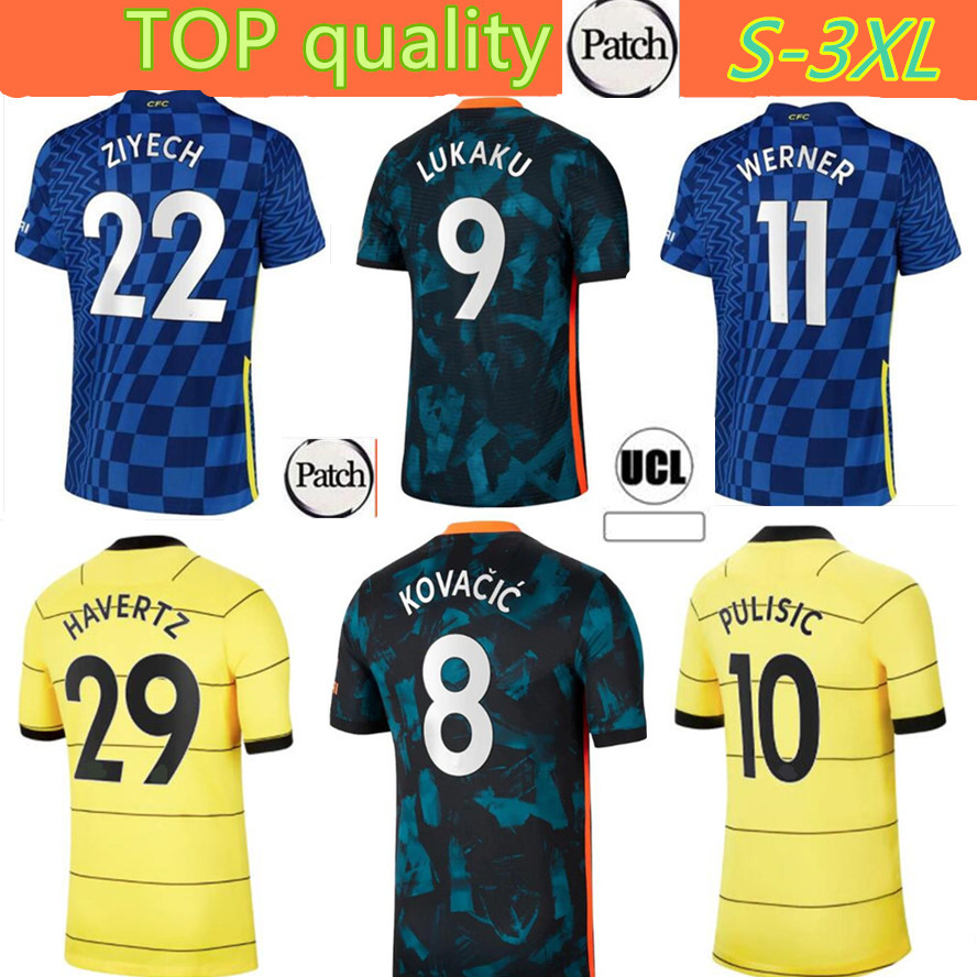 

2122 LUKAKU soccer jersey HAVERTZ ZIYECH football shirt ABRAHAM MOUNT PULISIC camiseta de fÃºtbol 2022 2021 KANTE LAMPARD maillot foot Men, Black;yellow