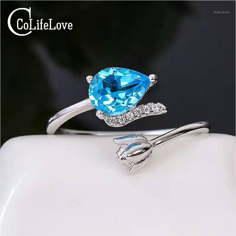 

Cluster Rings Fashion Resizable Topaz Silver Ring 6 Mm * 8 Pear Cut Natural Gemstone Solid 925 For Girl1