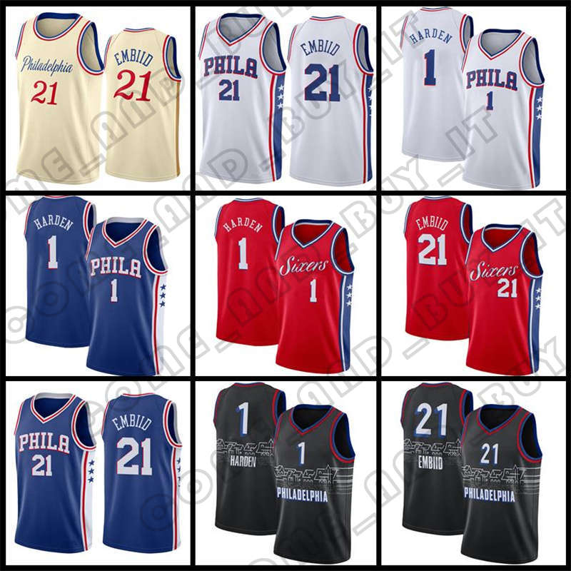 

James 1 Harden Joel 21 Embiid Basketball Philadelphia''76ers''Jersey Allen 3 Iverson Julius 6 Erving Ben 25 Simmons 75th Anniversary Jersey, Men