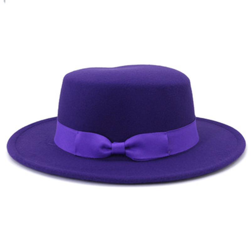 

women hats white beige black panama flat top felted hats ribbon band bowknot outdoor men caps casual formal wedding women hats