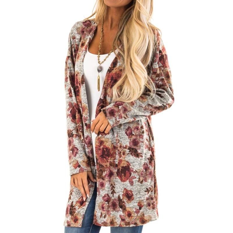 

Sarongs 2021 Autumn Retro Blouses Women Long Cardigan Kimono Open Front Floral Print Sleeve Vintage Outerwear Cover Up, Blue;gray