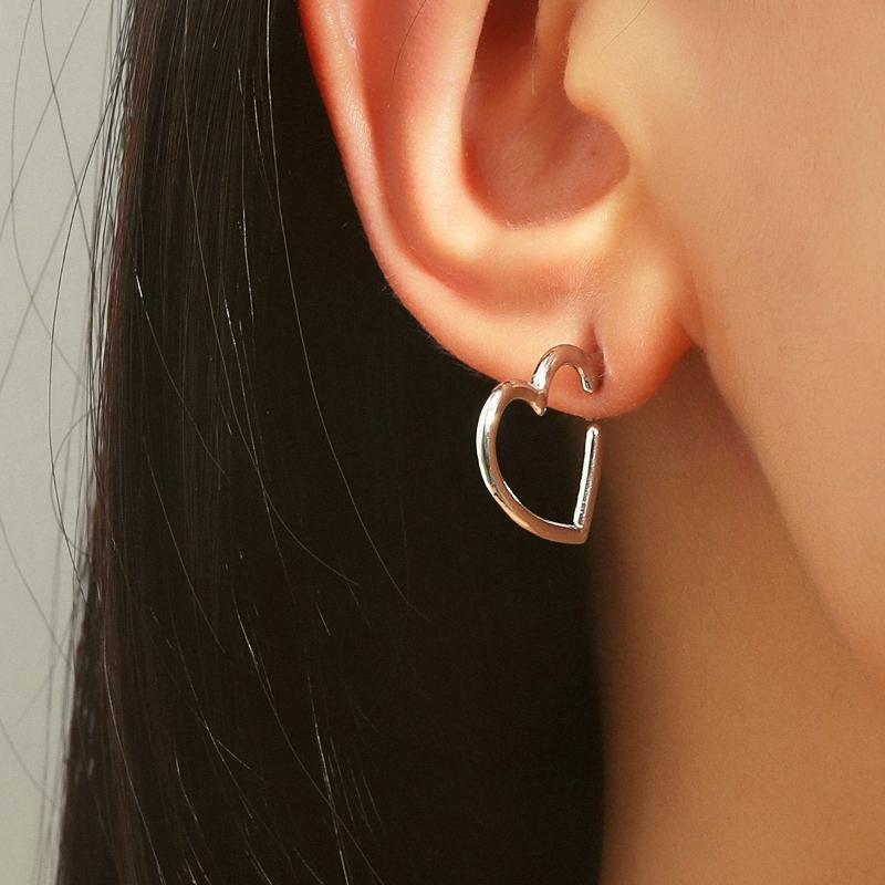 Stud 2021 Fashion Heart-shaped Geometric Earrings Gold Silver Color For Women Girls Love Ear Hoops Jewelry Gifts-image-711750299