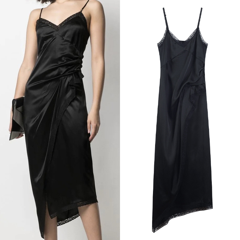 

301 2021 Summer A Line Sleeveless Dress Prom Fashion Flora Print Above Knee Brand Same Style Black Lace Yl, As the picture