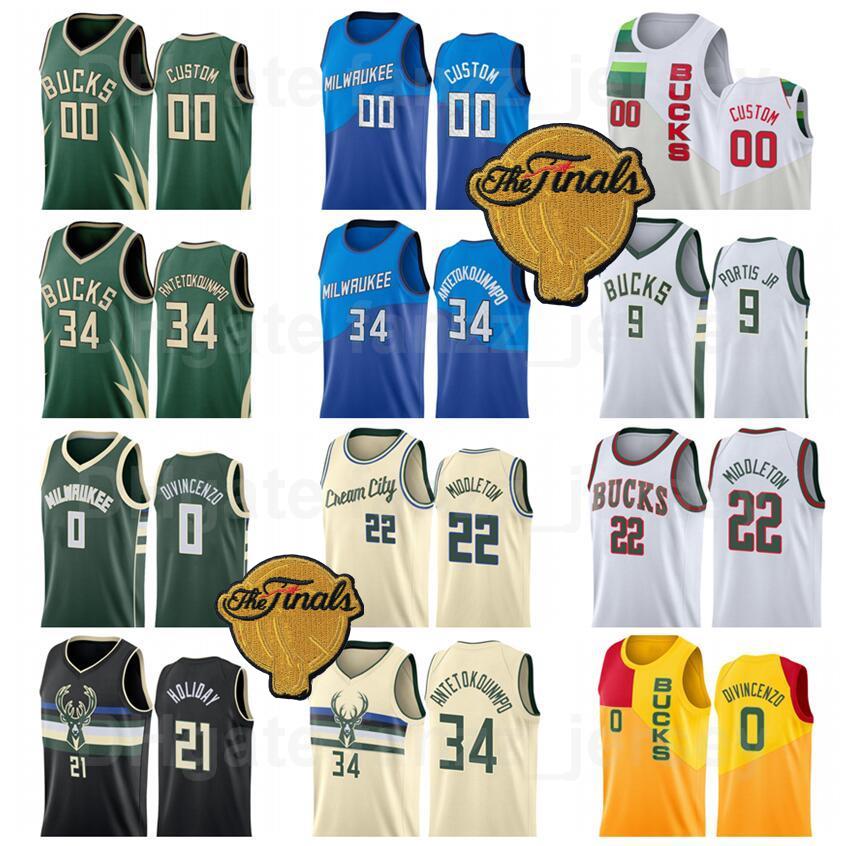 

Milwaukee Bucks NBA Finals Jerseys Custom Print Jrue Holiday Giannis Antetokounmpo Lopez Khris Middleton Bobby Portis PJ Tucker Bryn Forbes DiVincenzo Man, Green