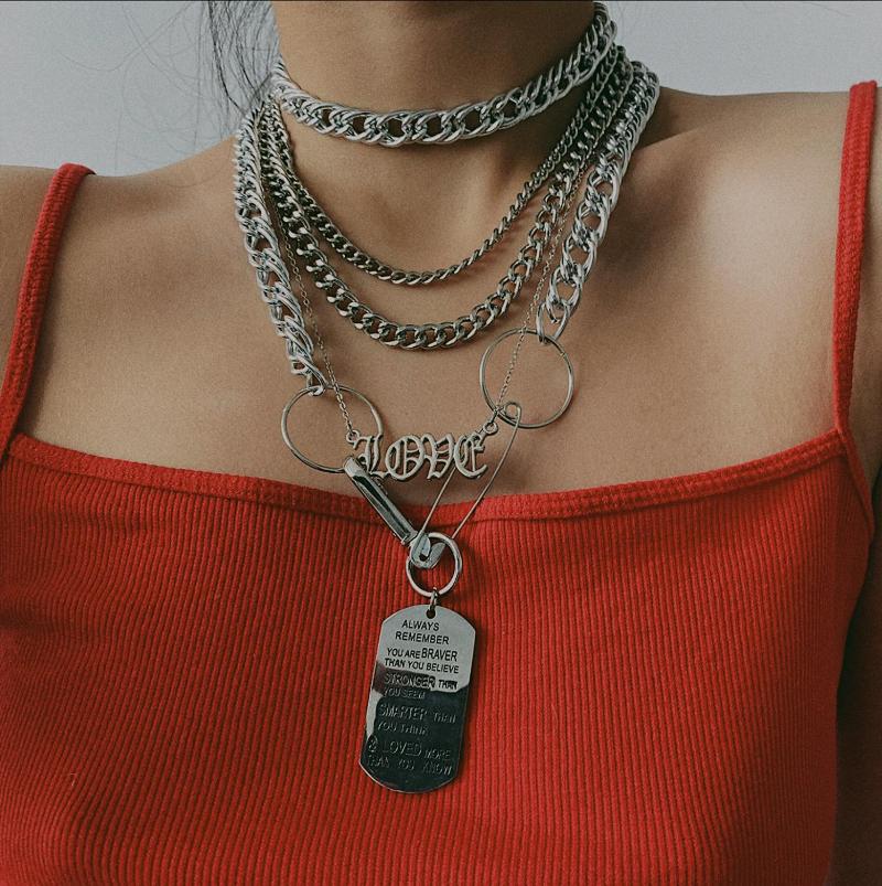 Pendant Necklaces Multilayers INS Punk Cuban Love Choker Necklace Steampunk Men Pins Geometric For Women Girls Neck Chain Jewelry-image-709034975