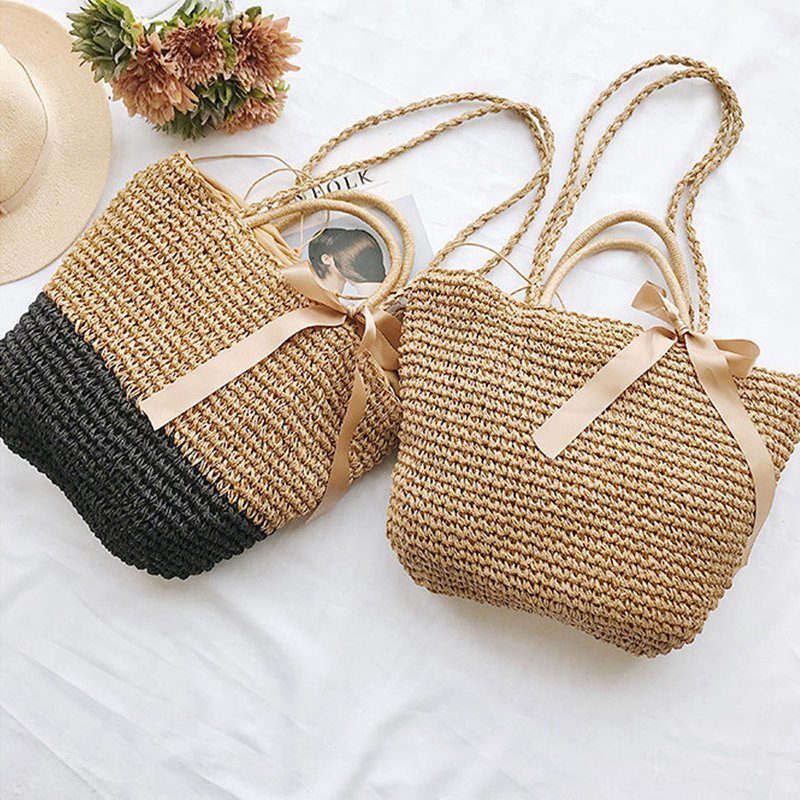 

Lady Bag Bdgs Women Summer Straw Holiday Weave Shoulder Shopping Beach Bow Casual Bucket Girls handbagNIWA