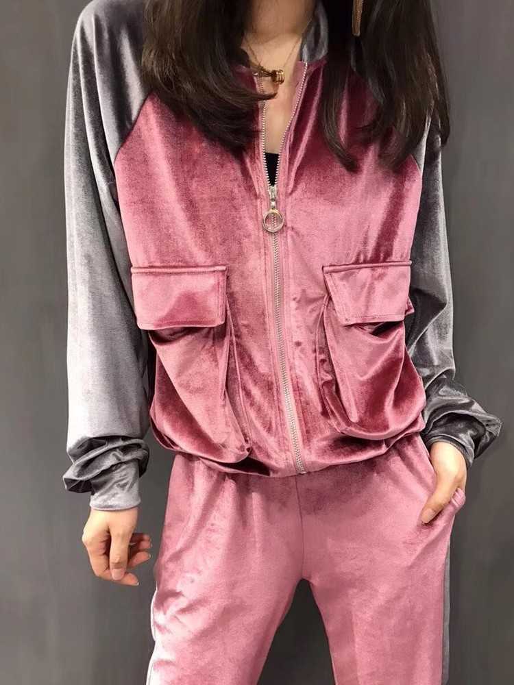 

Women Sportswear Autumn Winter Warm Velvet Tracksuit Two Piece Set Stripe Sweatshirt Pant Sweat Suit Home Clothing 210601, Pink