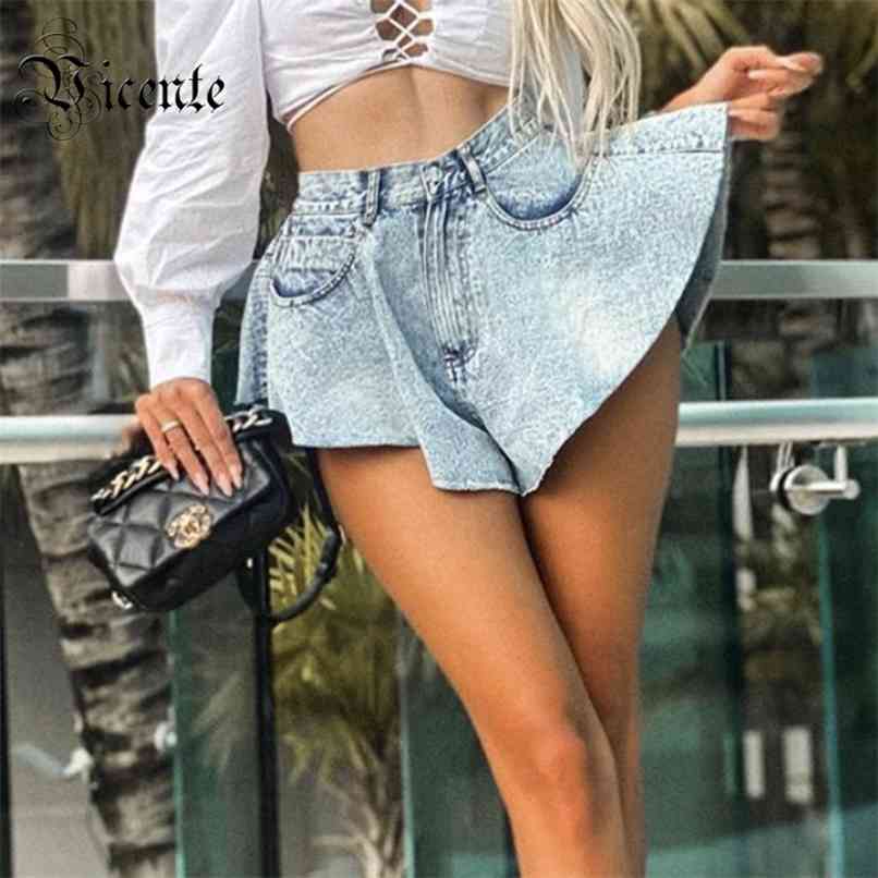 

Chic Ruffles Design Sky Blue Shorts Club Party Casual Wear Denim 210520
