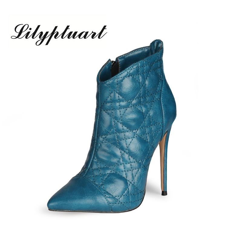

Boots 2021 Spring Fashion Stiletto Boots, Electric Embroidered Microfiber Pointed Toe Size 43 Women Shoes WJ273, Black