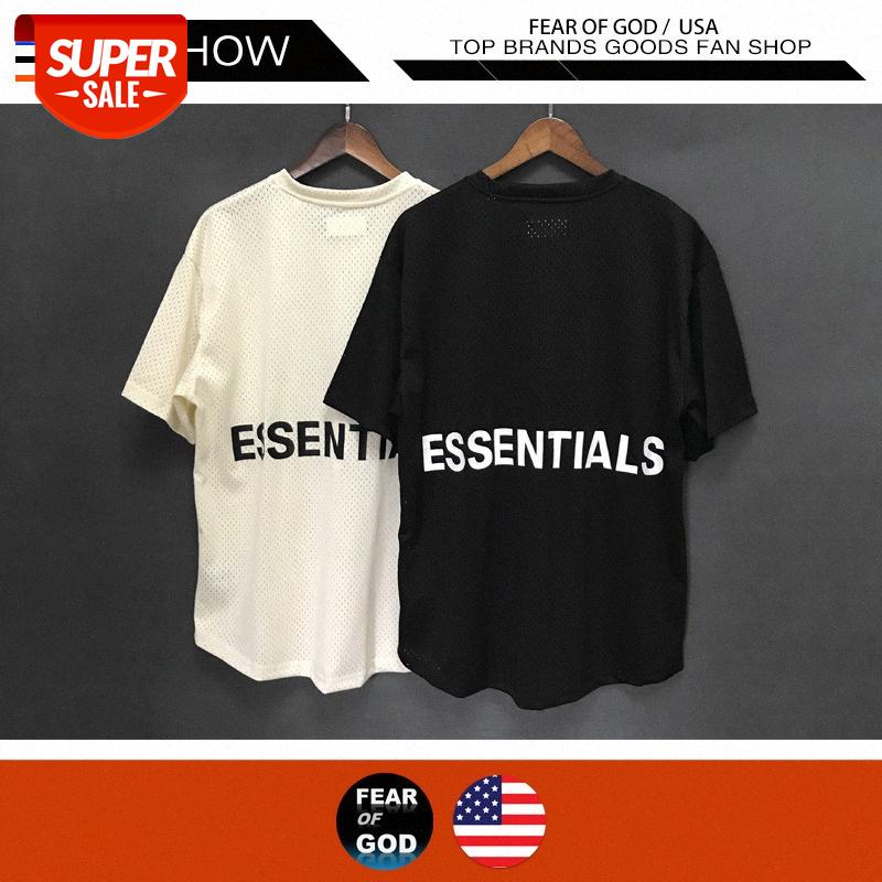 

FEAR OF GOD Mesh T-shirt ESSENTIALS European and American hip-hop loose V-neck short-sleeved men's trend #9i01, White;black
