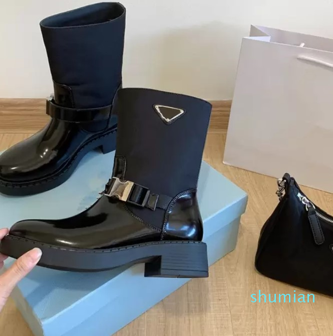 

2022 Winter Womens Designer Boots For Women's Slip-On Round Toe Ankle Boats Woman And Men Buckle Motorcycle Luxurious Ladies Short, Black