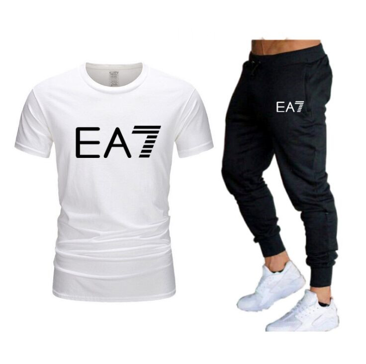 

Luxury 100% Cotton T-shirt 2 Pieces Sets Tracksuit Brand Printing Men Short Sleeves+Pants Pullover Sportwear Suit Casual Sports S-XXL, Gray