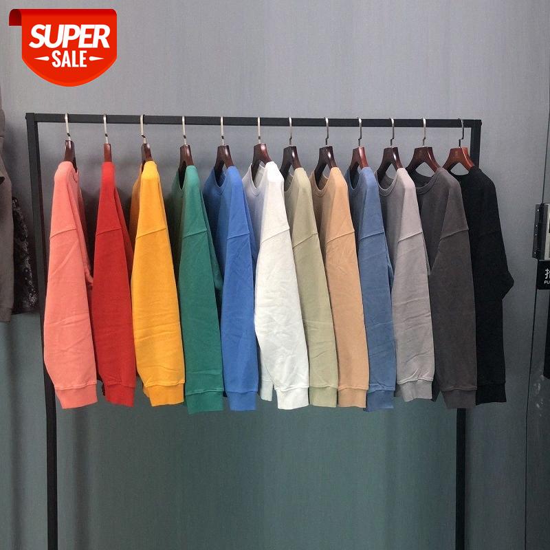 

Men's and women's round neck sweater OVERSIZE loose hip-hop drop-shoulder pullover solid color wild terry coat #Pg0o, Black