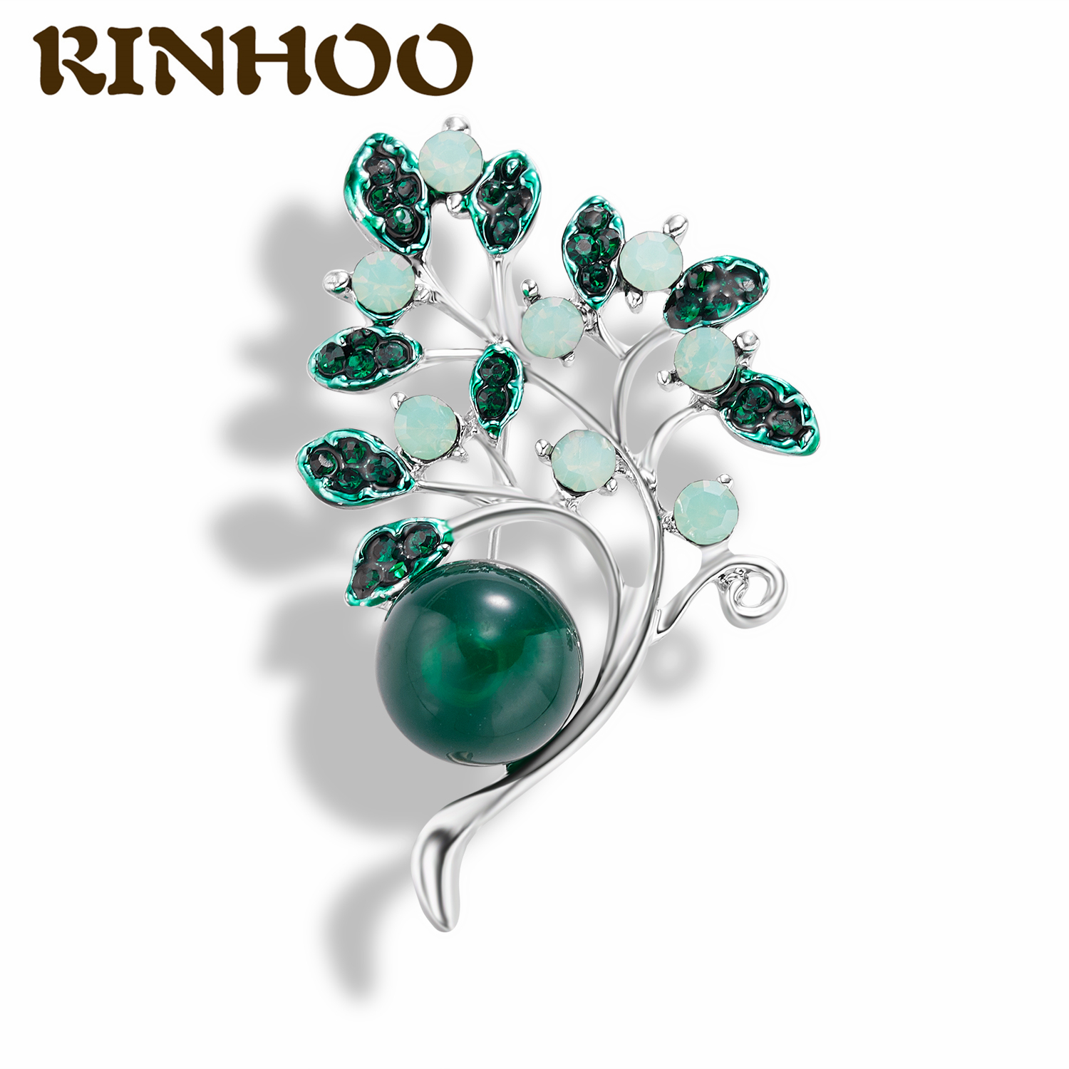 

rhinestone leaf plant brooch pins for women elegant fashion enamel pin green purple crystal brooch wedding jewelrydio chan cont, Gray