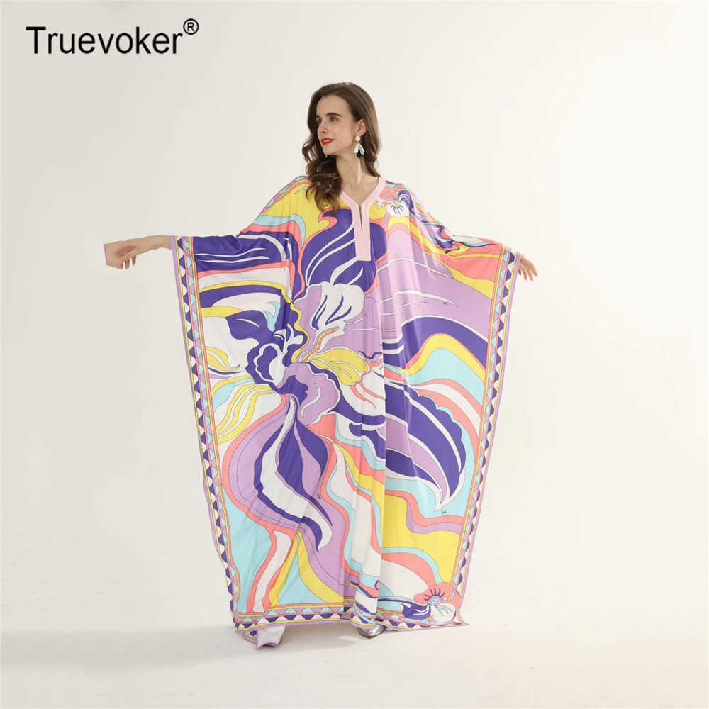 

Truevoker Autumn Runway Dres's Batwing Sleeve Geometry Print Knitting Cotton Floor-Length Dresses Plus Size 7XXL 210602