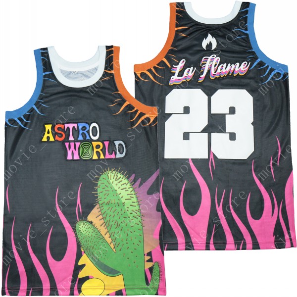 

Men's Astro world #23 La Flame Hip Hop Rap Basketball Jersey Stitched, Black;red