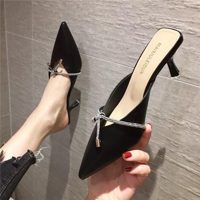 

Dress Shoes Women Spring Summer Girl's Heel High Heels Women's Slippers Chaussure Femme Zapatos Mujer, Black 1cm