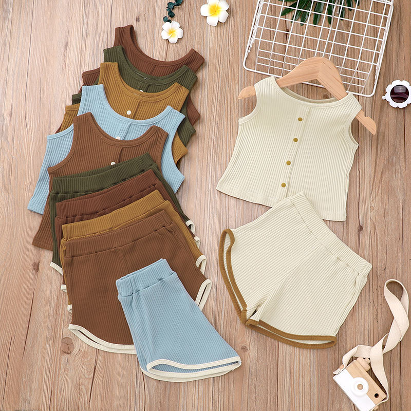 

Baby Clothing Set Article Pit Clothes Suit Vest Sleeveless Sweatshirt Short Pants 2PCS/Set Solid Color Boutique Kids Suits WMQ1342