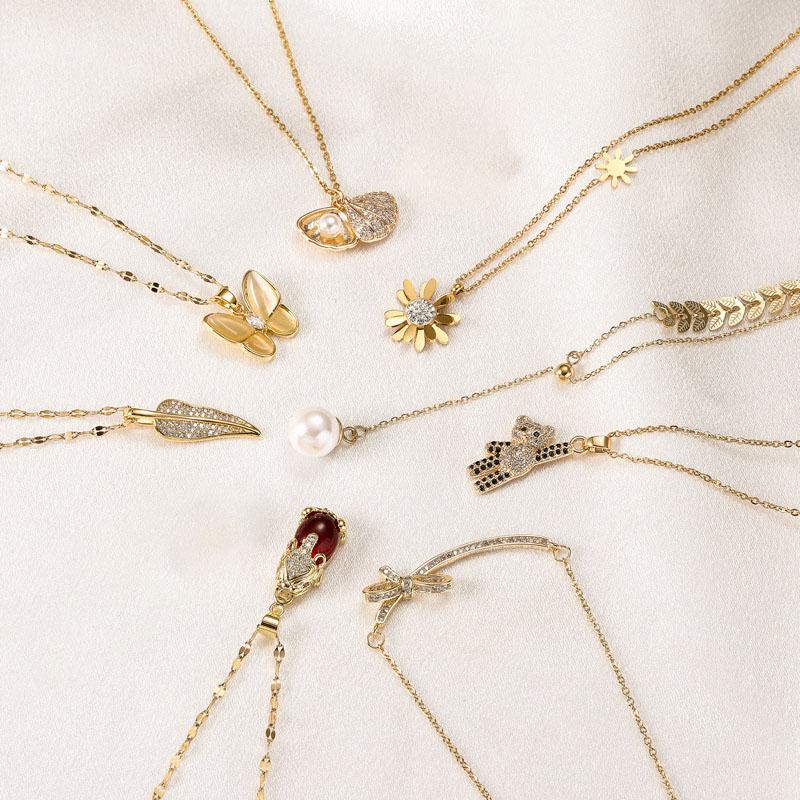 

Pendant Necklaces Kpop Crystal Feather Butterfly Necklace For Women Girls Geometric Charms Stainless Steel Choker Jewelry Party Gifts