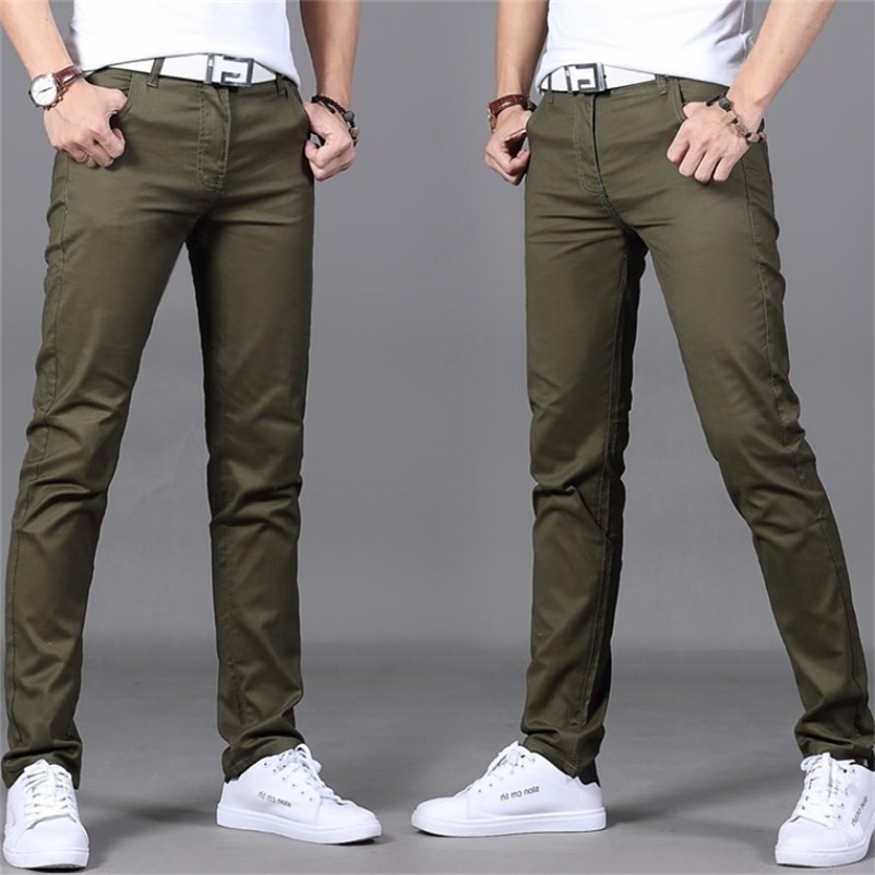 

Brand Men's Spring and summer 98% cotton Pants men Business Slim Elastic Casual black Khaki Fit Straight pant trousers male 211108, 919-red wine