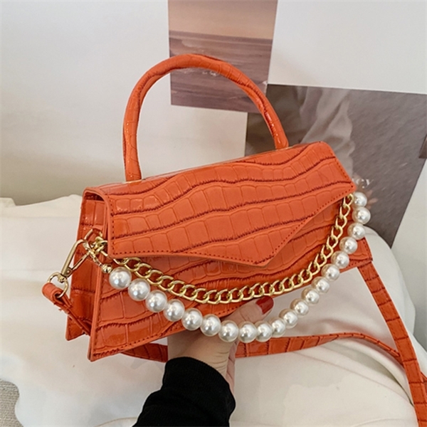 

2021 Luxury Women Orange Blue Green Party Flap Bags Stone Pattern Pu Leather Shoulder Crossbody Bag Lady Designer Pearl Handbags Y1215