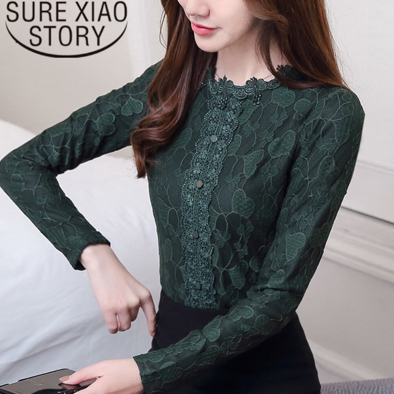 

blusas mujer de moda winter Thick warm lace blouse women shirts 3XL plus size tops womens tops and blouses clothes 1441 45 210519, Green