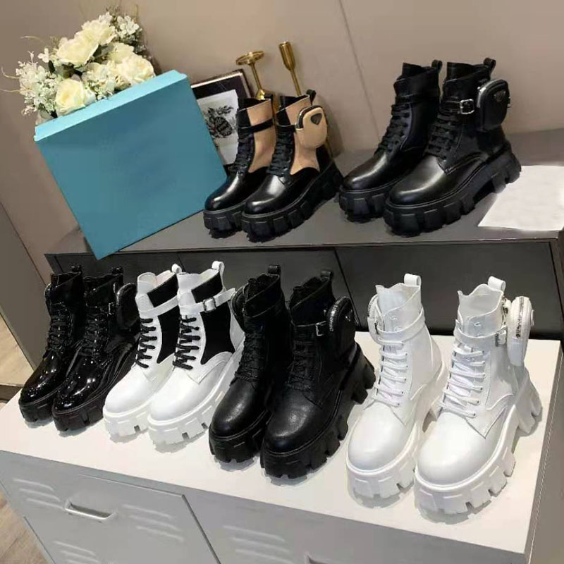 

Luxury Designer high quality womens famous shoes Martin boots classic popular Mini round head open bead thick bottom lace up zipper pocket zipper size 35-42, Extra laces