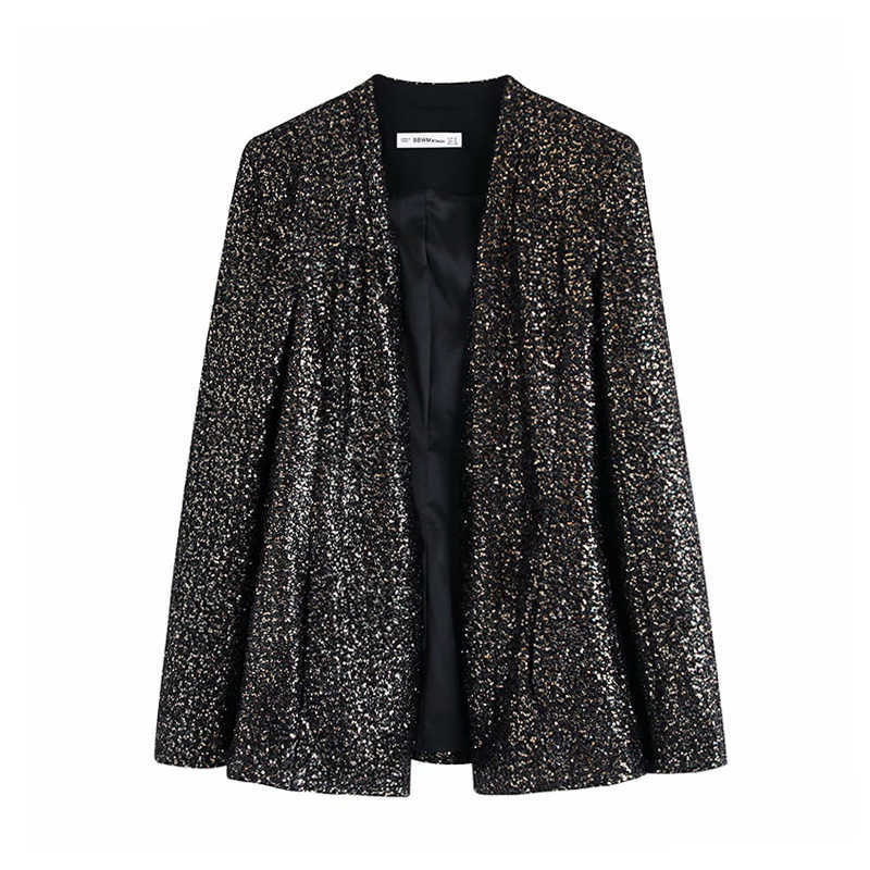

High-quality Spring and Autumn Korean Sequin Embroidery Long-sleeved Blazer Women's Small Dress Elegant 210527, Black