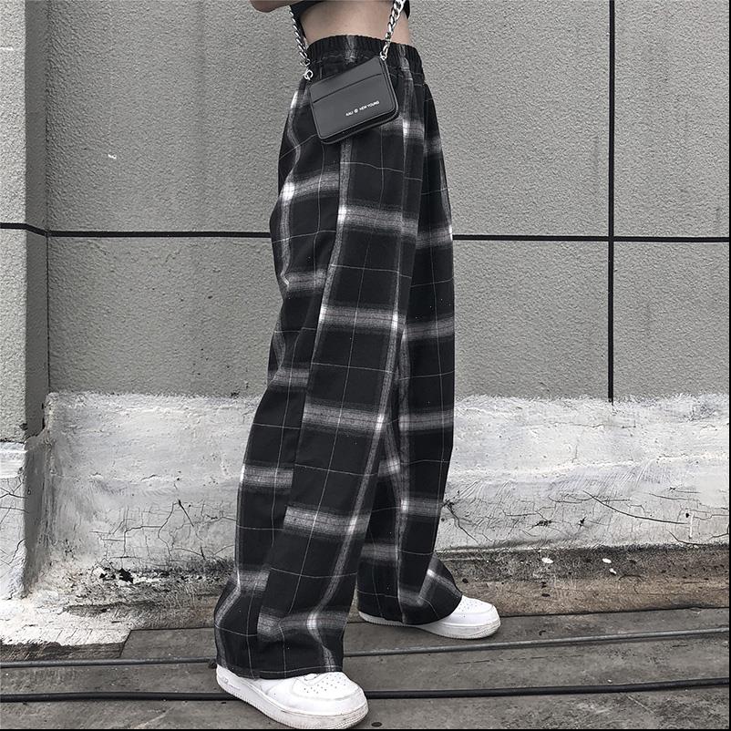

women womens pants loose bf polyester casual flat high straight leg jogger punk trousers pockets sweatpants clothes gothic, Black;white