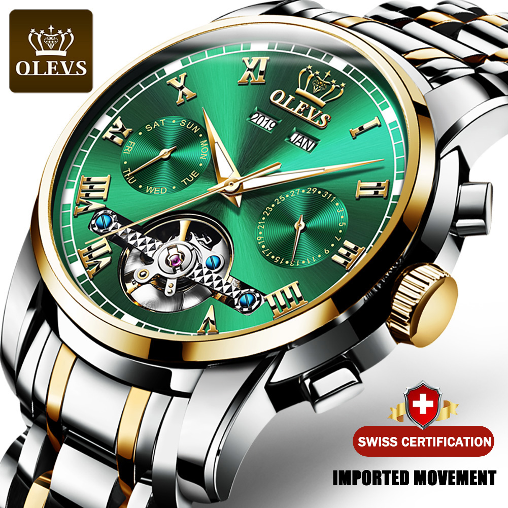 

OLEVS Automatic Mechanical Men Watches Stainless Steel Waterproof Date Week Green Fashio Classic Wrist Watches Reloj Hombreg, Green1 top brand