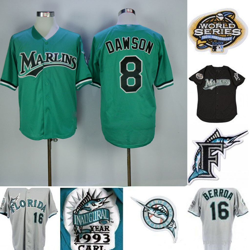 

Mens Marlins Baseball Jersey 8 Andre Dawson 3 Carl Everett 13 John Boles 16 Geronimo Berroa 31 Mike Piazza 35 Dontrelle Willis Retro Baseball JerseyS, Blue;black