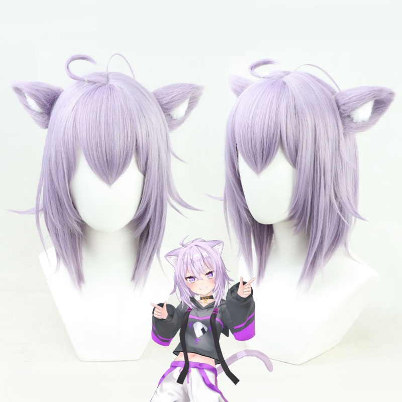 

Costume AccessoriesAnime Vtuber Hololive Nekomata Okayu Cosplay Wig with Ears Short Purple Synthetic Hair Wig Halloween Party + Free Wig Cap, As photo