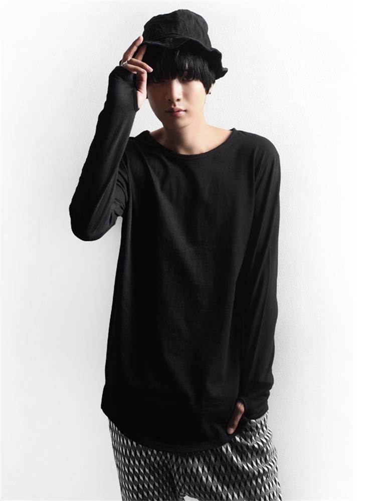 

Men' T-Shirts Long Sleeve T-Shirt Spring And Autumn Slim Asymmetrical Hem Mitten Hip Hop Oversized, Black