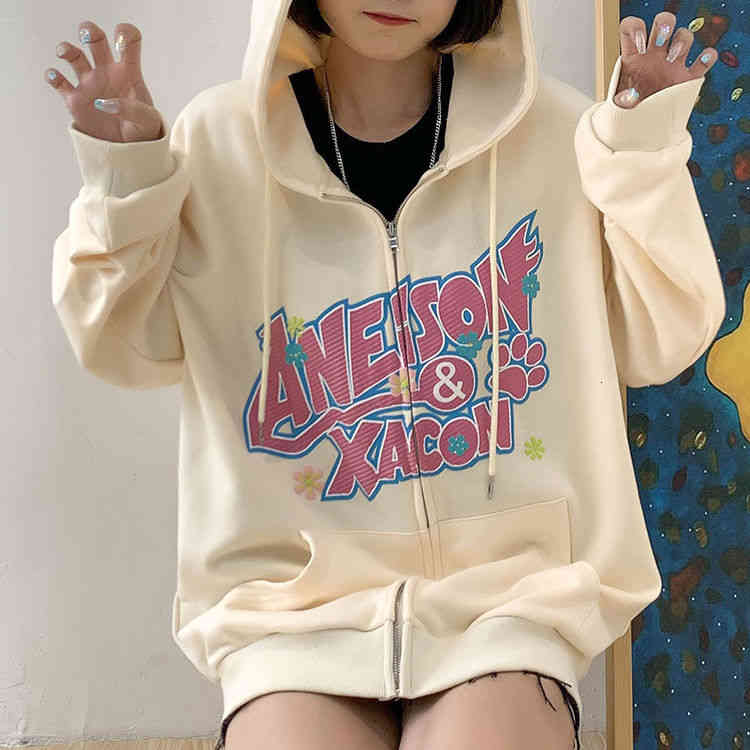 

women's jackets y2k gothic letter printed sweater super dalian hoodie women winter zipper long-sleeved jacket harajuku clothe, Black;brown