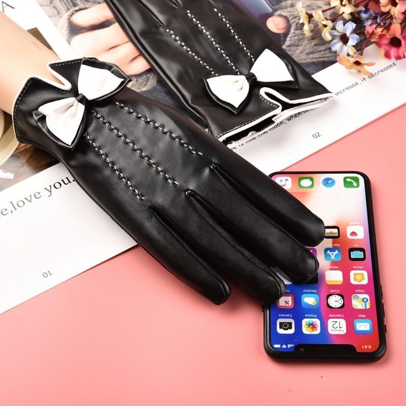 

Fashion Womens Keep Warm Winter Cuff Soft Lining Bows Decoration Gloves Full Finger Mittens Women Outdoor Sport Female S