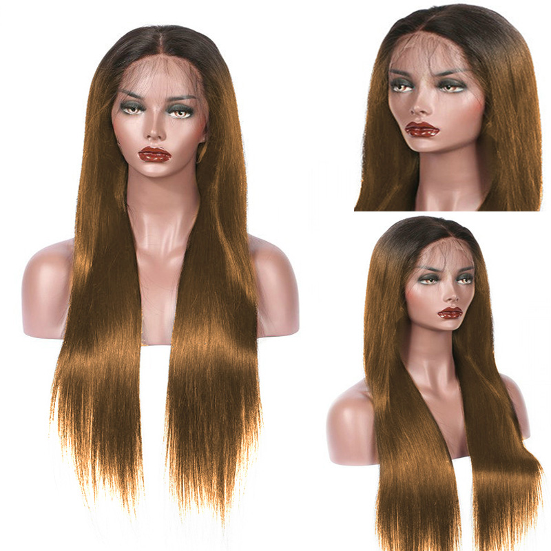Costume Accessories 180% Straight 1b/27 Ombre Synthetic Hair Wig For Women 2 Color Honey Blonde Lace Front Fiber wigs Natural Hairline-image-749168198