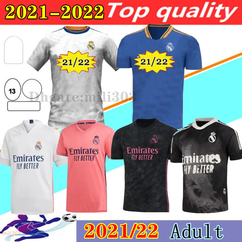 

2021 2022 REAL MADRID soccer jerseys HAZARD SERGIO RAMOS BENZEMA ASENSIO football shirts camiseta 20/21/22 fourth 4th HUMANRACE uniforms