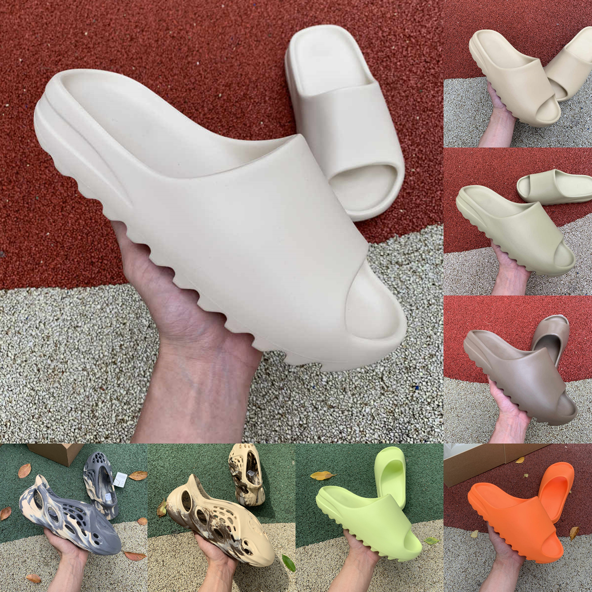 

Latest Glow Green Slide Slippers sandals kanye Graffiti Bone west comfortable White Resin Desert Sand Rubber Summer Earth Brown Flat Men Women Beach Foam Sneakers, 12