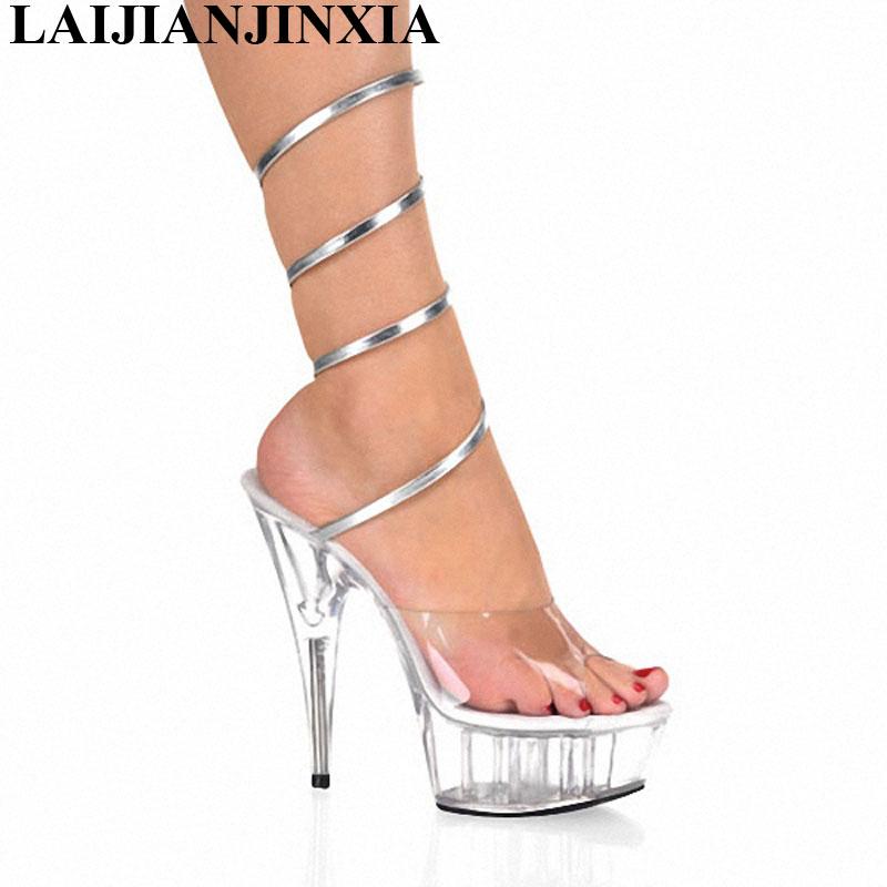 

Clear Crystal Sandals 15CM Sexy Super High Heel Platforms Pole Dance/Performance/Star/Model Shoes, Wedding Shoes, Black